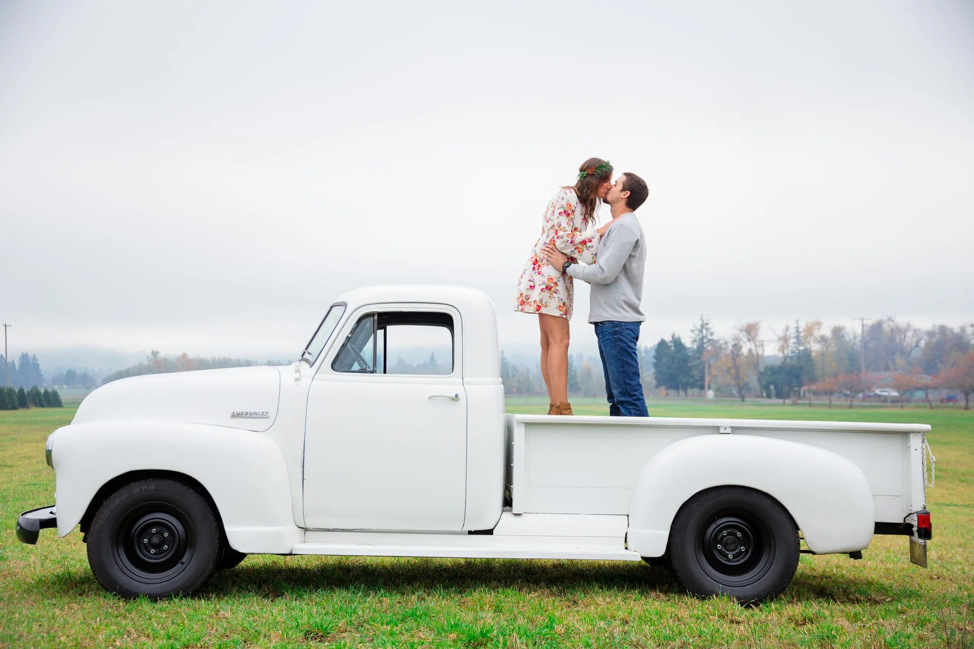 Vintage Chevy Truck Engagement Photos - Christmas Tree Farm Engagement Photos by Joshua Rainey Photography
