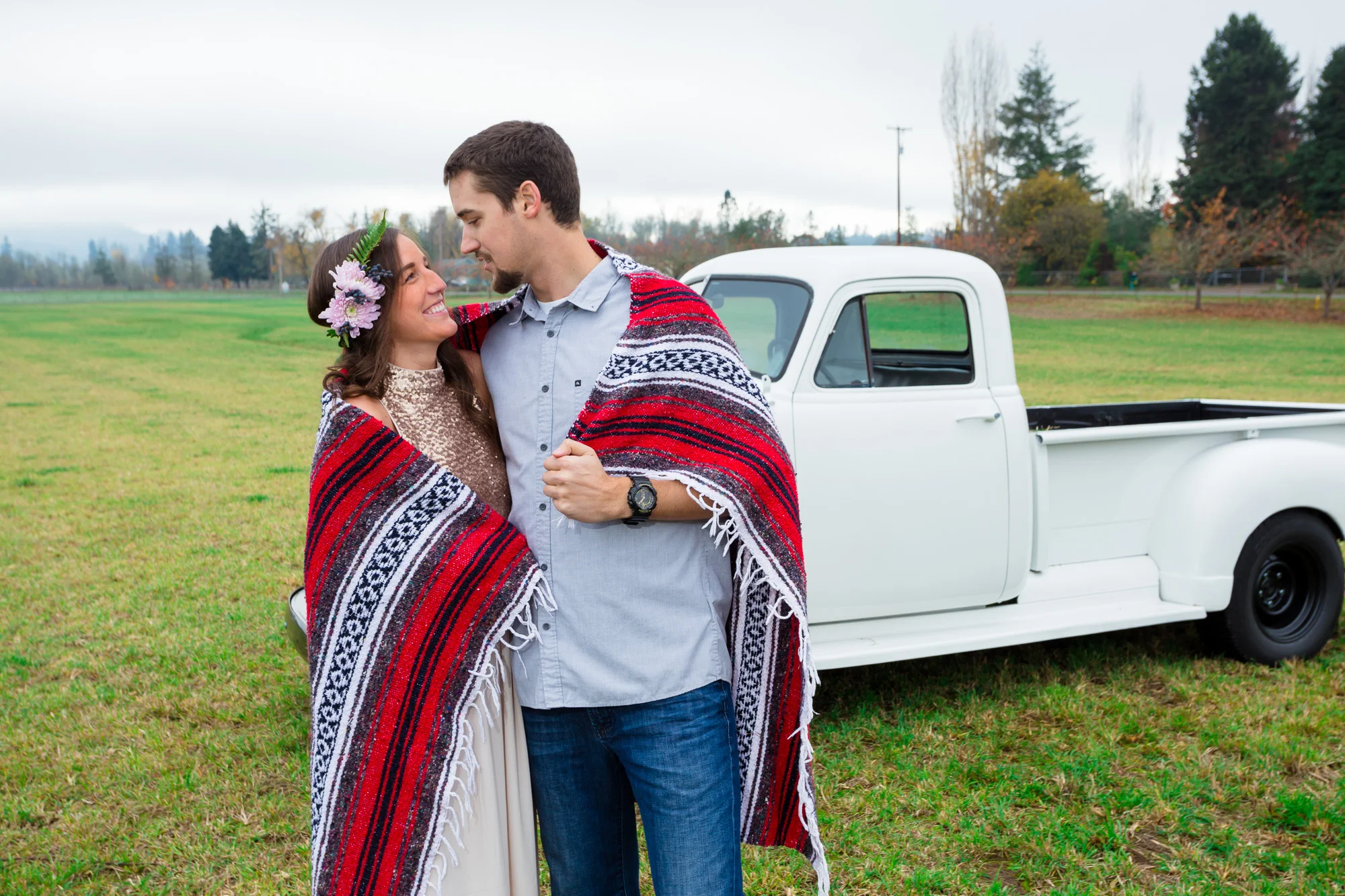 Vintage Chevy Truck Engagement Photos - Christmas Tree Farm Engagement Photos by Joshua Rainey Photography
