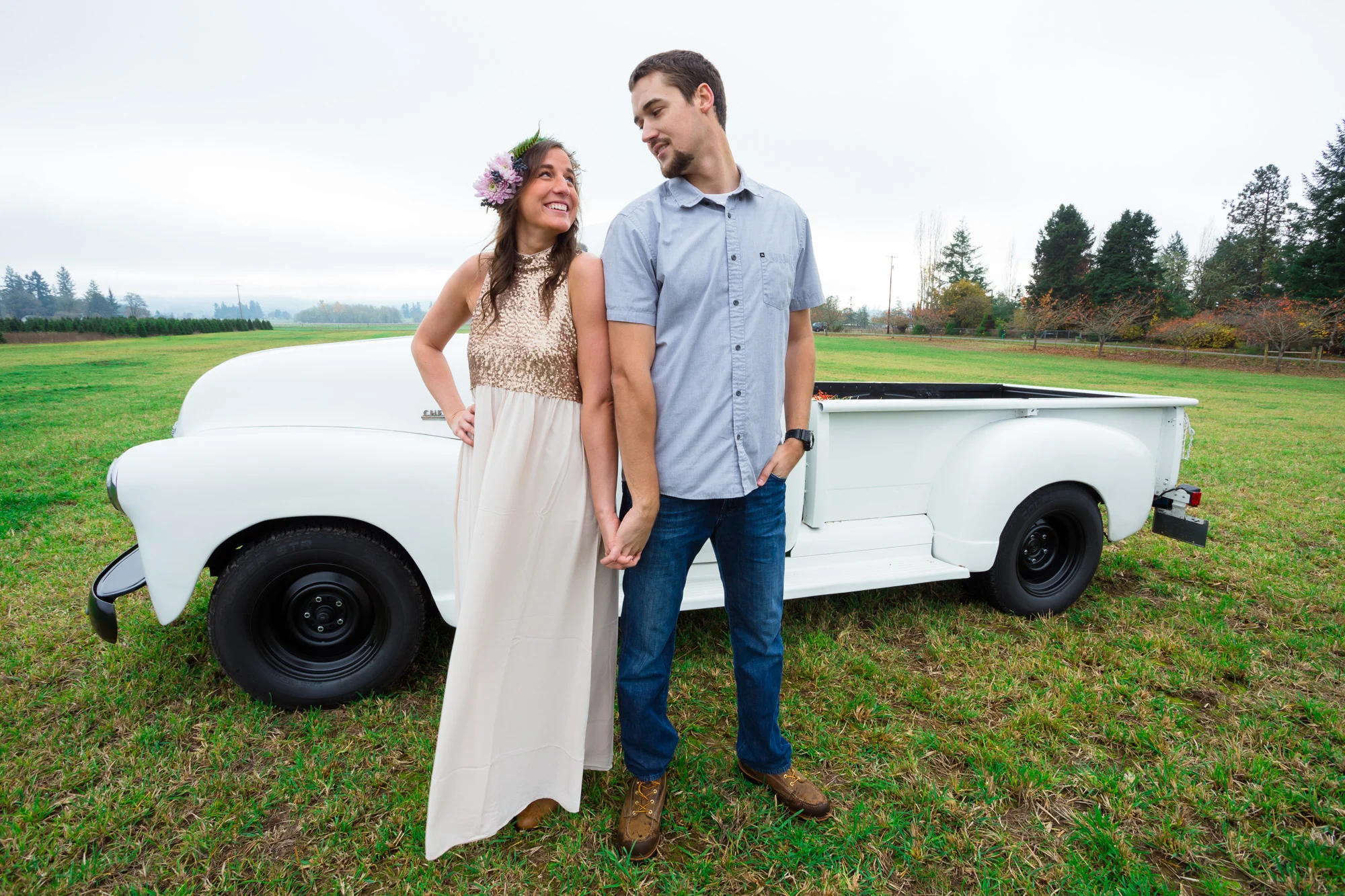 Vintage Chevy Truck Engagement Photos - Christmas Tree Farm Engagement Photos by Joshua Rainey Photography
