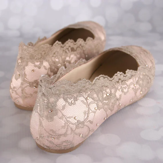 Lace Champagne Shoes Flats Ivory Lace Wedding Flats Shoes Vintage