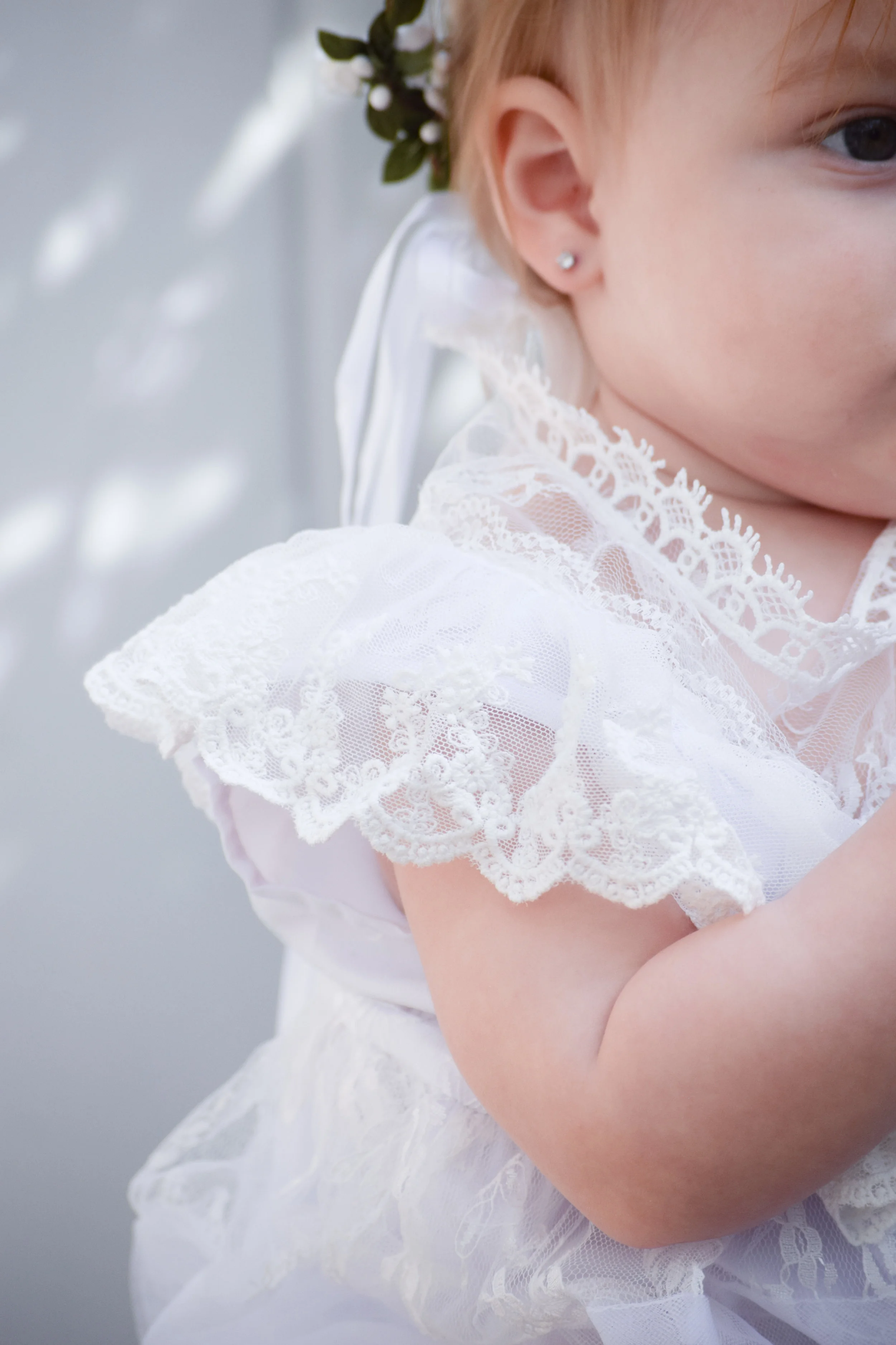 White Vintage Lace Flower Girl Dress - The Hair Bow Company