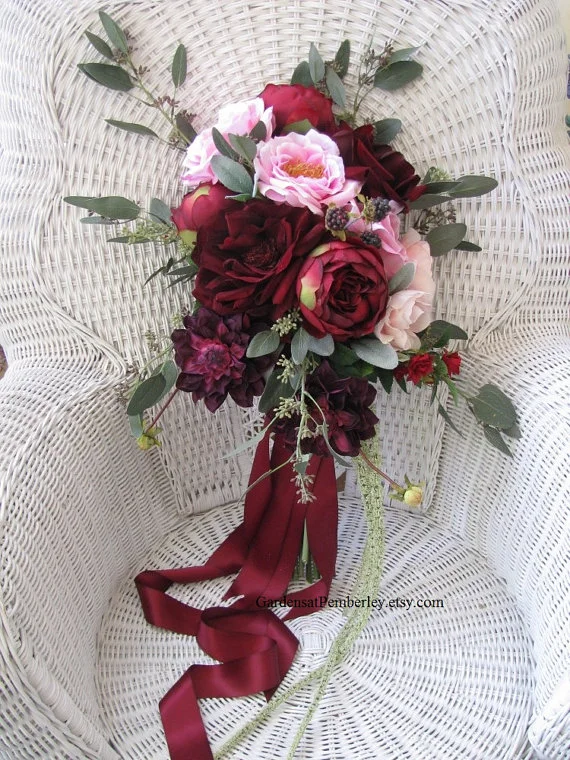 Silk Bridal Bouquet - Maroon Silk Bridal Bouquet