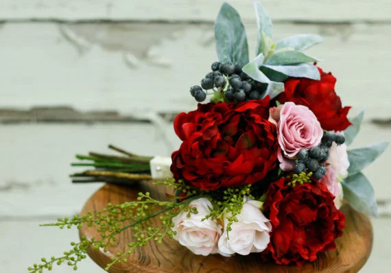 Silk Bridal Bouquet - Red, Pink and Berry Silk Bridal Bouquet