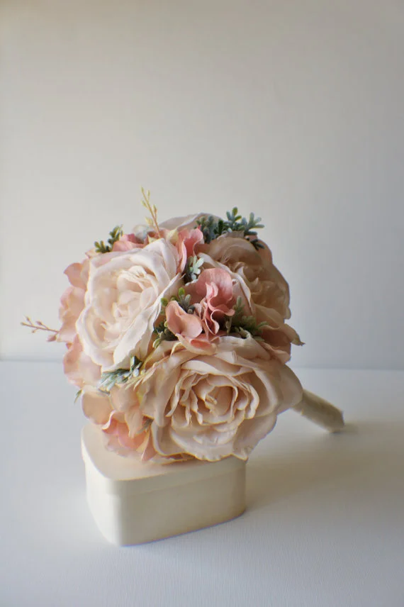 Silk Bridal Bouquet - Peach Silk Bridal Bouquet