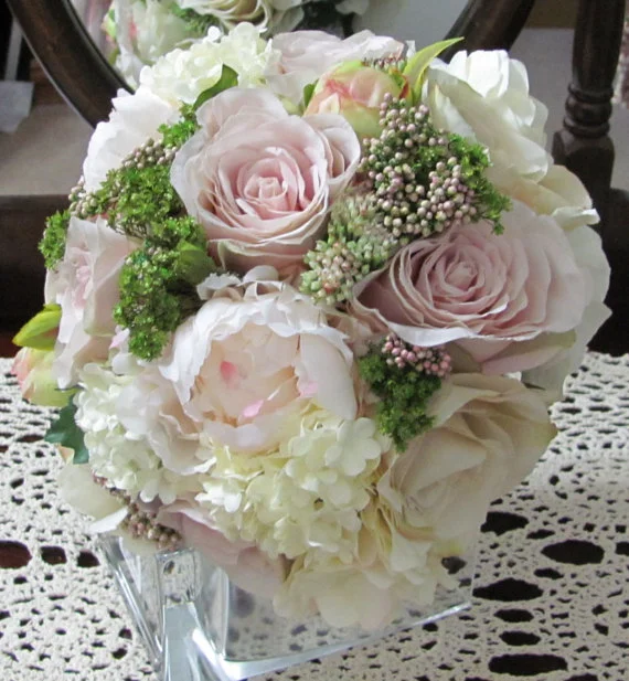 Silk Bridal Bouquet - Light Pink and White Silk Bridal Bouquet