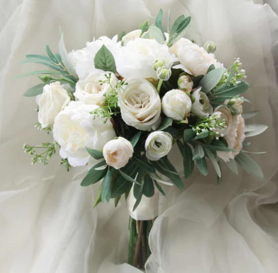 Silk Bridal Bouquet - White Peony Silk Bridal Bouquet