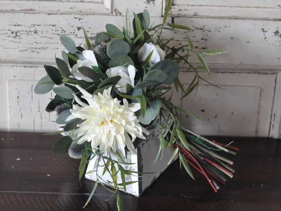 Silk Bridal Bouquet - White and Greenery Silk Bridal Bouquet