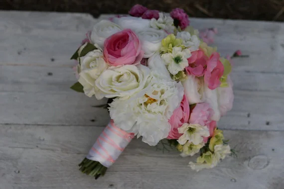 Silk Bridal Bouquet - White and Pink Silk Bridal Bouquet