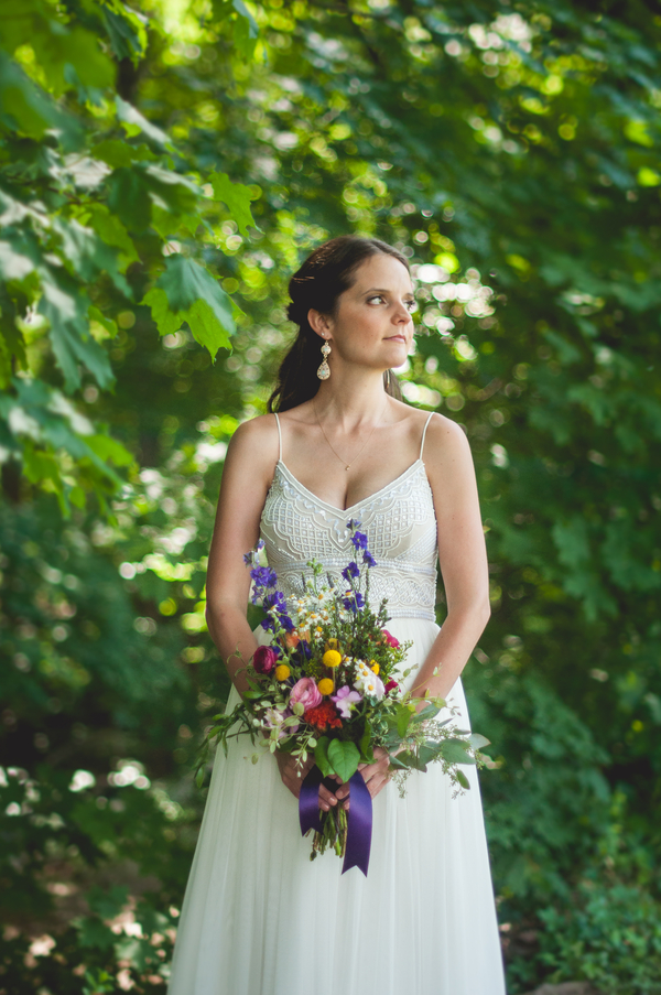 Beaded Wedding Dress - Wild Flower Bouquet - A Forest Wedding Ceremony - Melissa Cervantes Photography