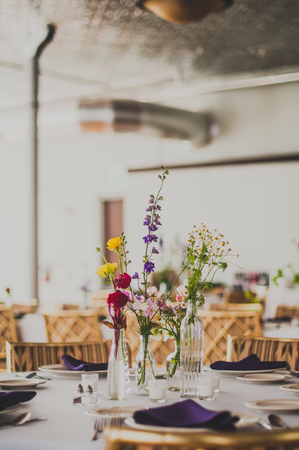 Simple Wildflower Wedding Centerpieces - The Loft on Jefferson Wedding, Iowa Wedding Venue - Melissa Cervantes Photography