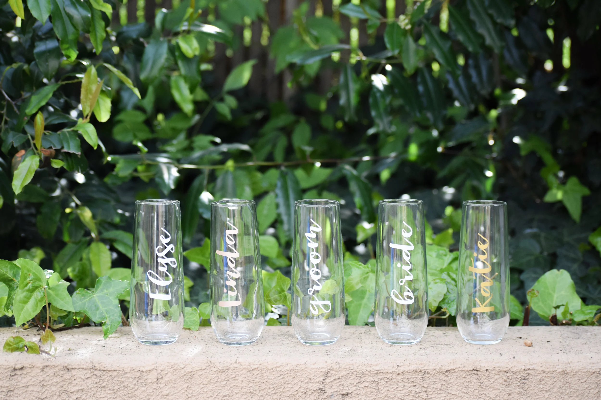 Bridesmaid Gift Idea - Kiloh + Co - Custom Stemless Bridesmaid Champagne Glasses