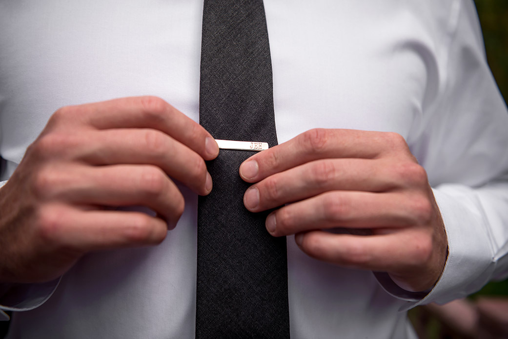 Groom Tie Bar - Catskills Hunter Mountain Bohemian Wedding - Custom by Nicole Photography