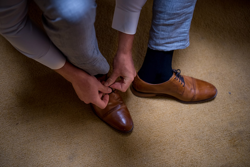 Brown groom shoes - Catskills Hunter Mountain Bohemian Wedding - Custom by Nicole Photography