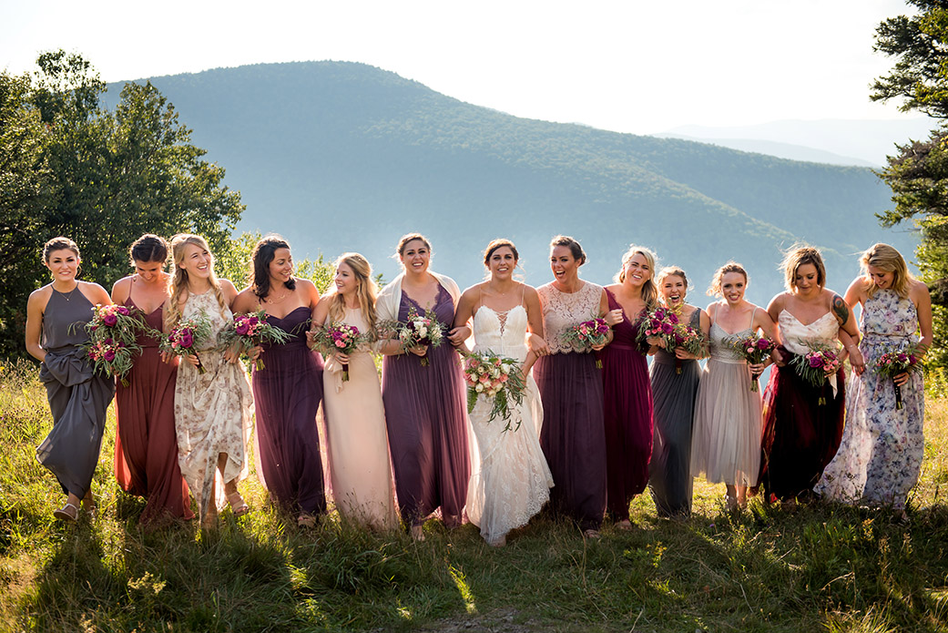 Shades of Purple Bridesmaid Dresses - Catskills Hunter Mountain Bohemian Wedding - Custom by Nicole Photography