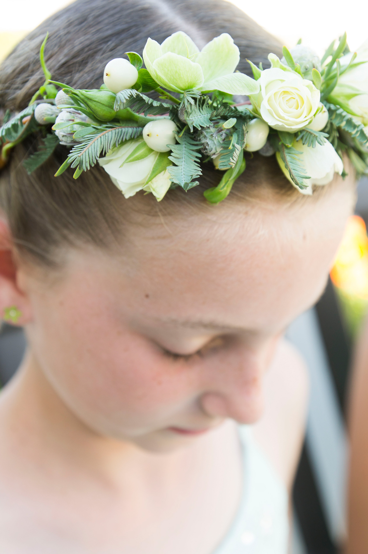 Green and White Flower Girl Flower Crown - A McCoy Equestrian Center Wedding - Peterson Design & Photography