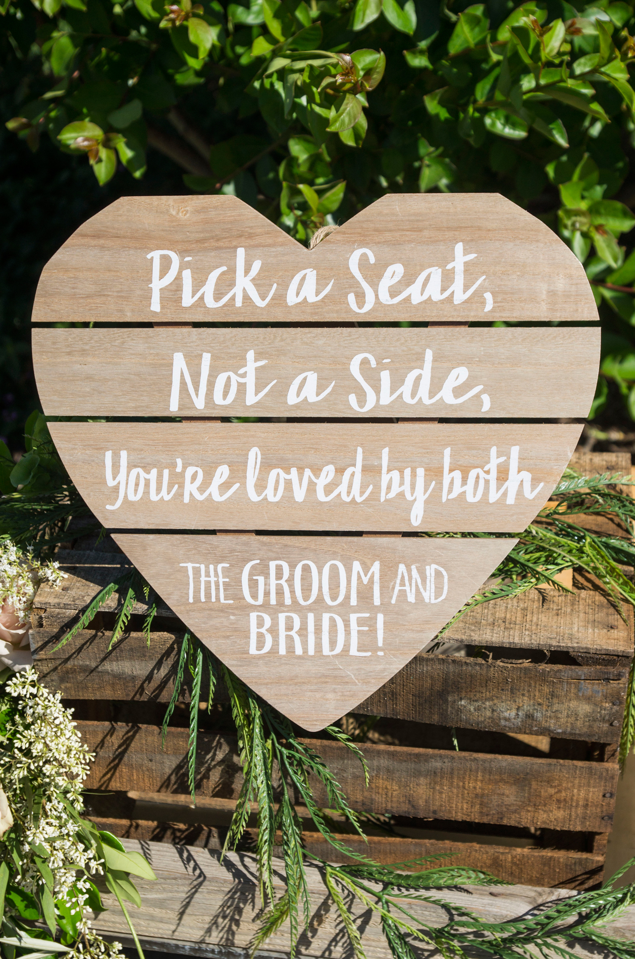 Wooden Wedding Sign - Pick A Seat Not A Side - McCoy Equestrian Center Wedding - Peterson Design & Photography