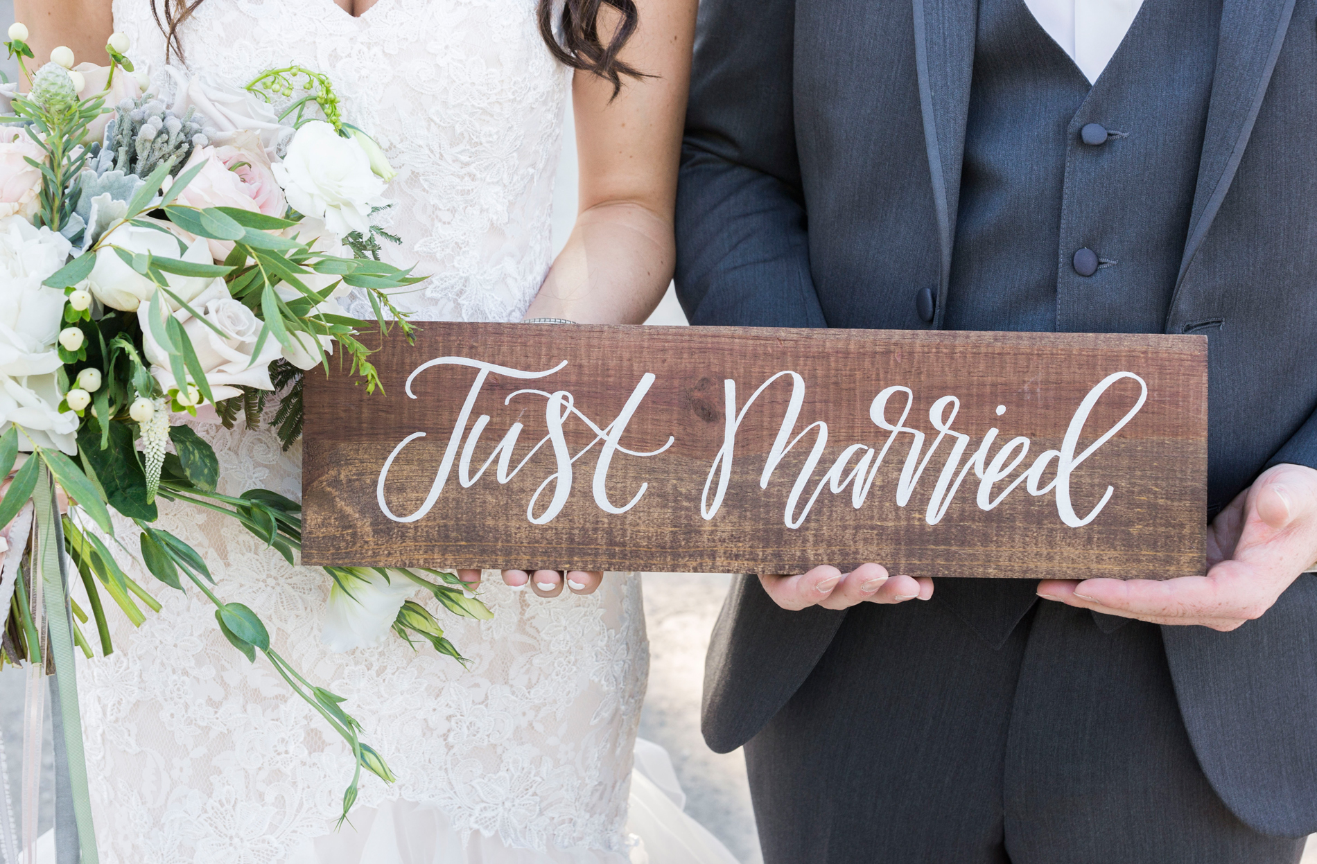 Wooden Just Married Sign - A Rustic-Vintage Glam McCoy Equestrian Center Wedding - Peterson Design & Photography