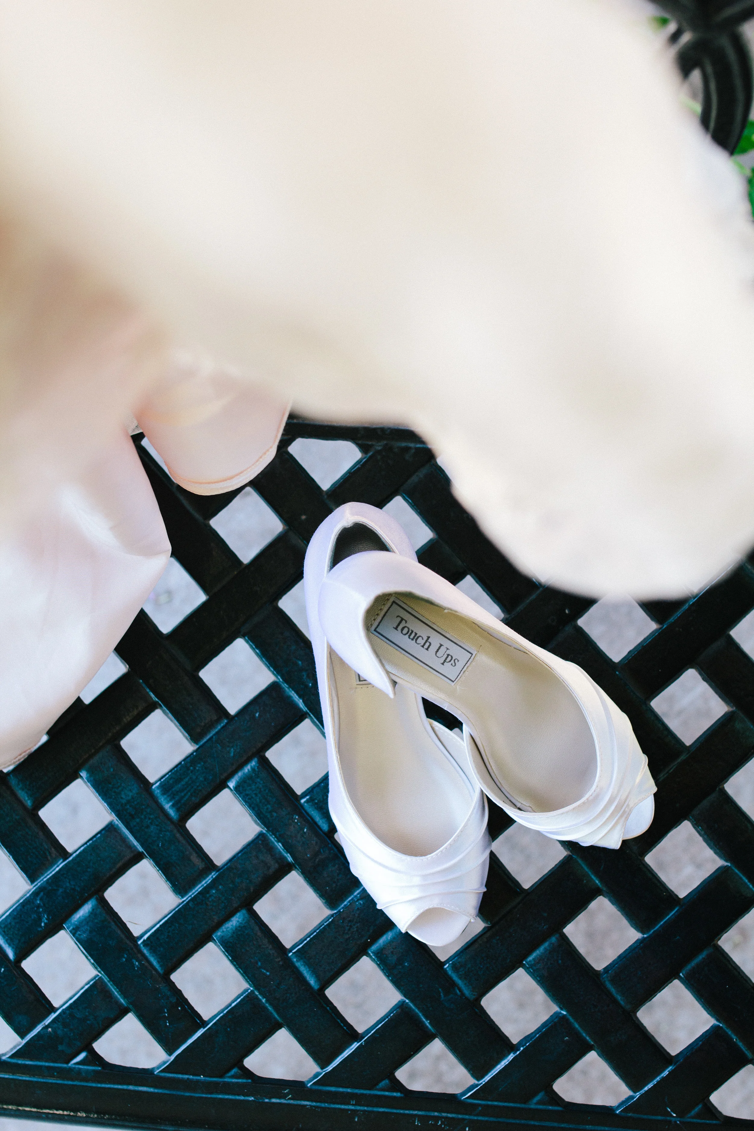 White Wedding SHoes - A Champagne + Blush Oklahoma Wedding - Meditations Event Center - From Britt's Eye View Photography