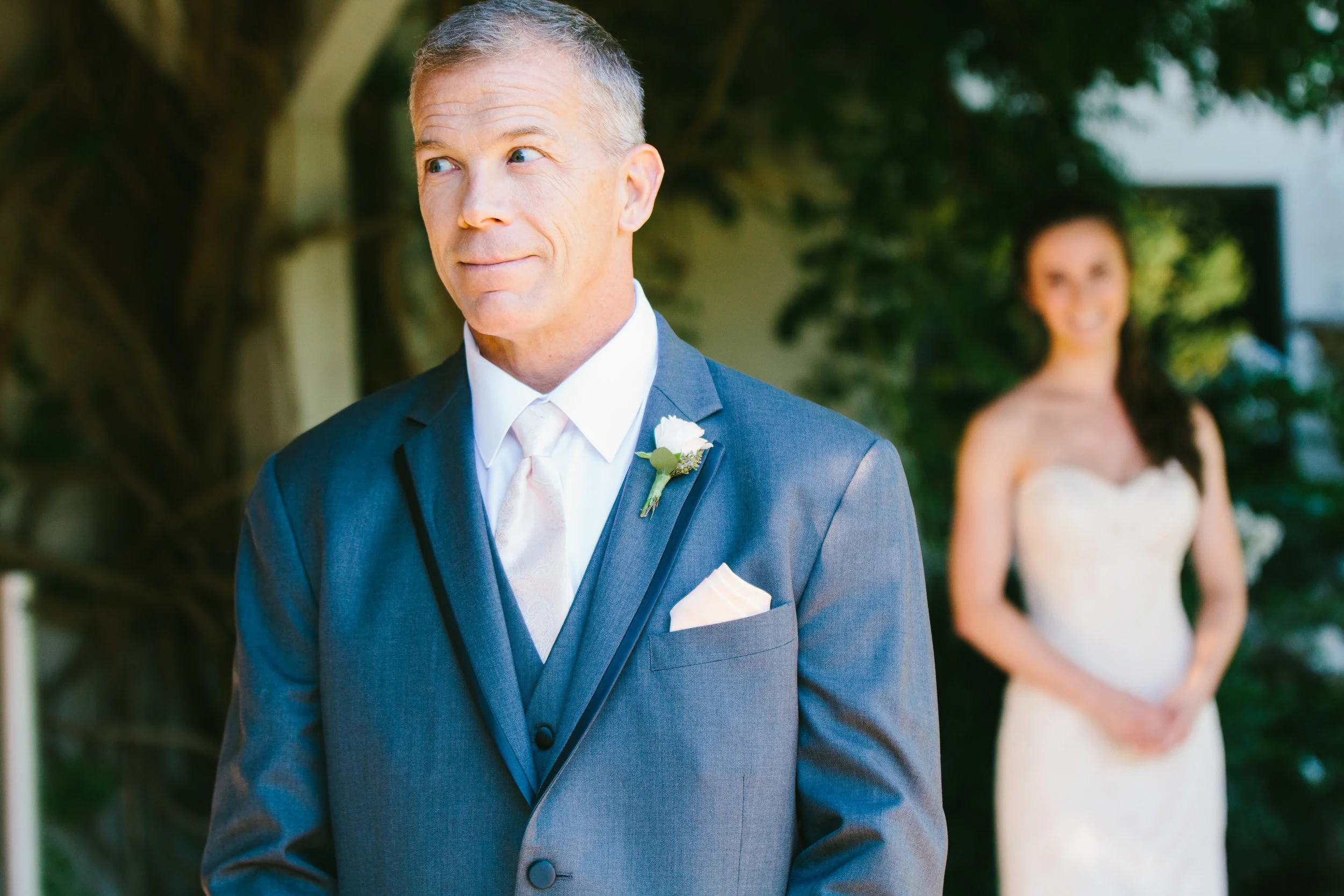 Bride and Father of the Bride First Look - A Champagne + Blush Oklahoma Wedding - Meditations Event Center - From Britt's Eye View Photography