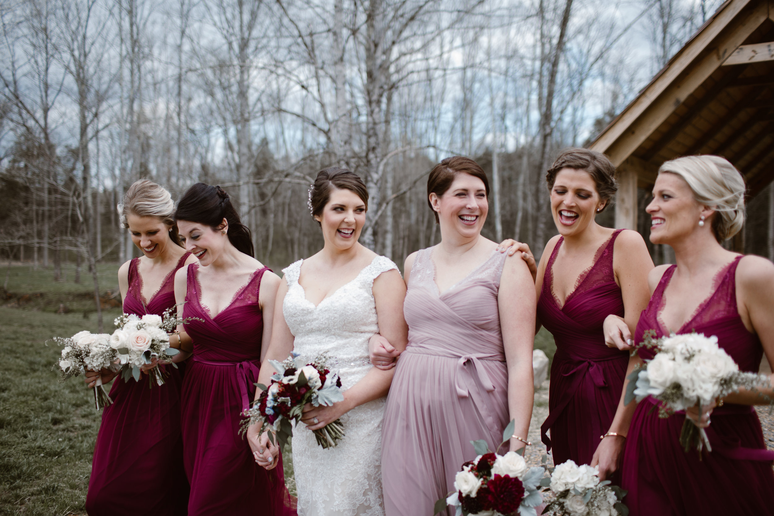 Maroon bridesmaid Dresses - A Burgundy + Bronze Ramble Creek Fall Wedding - Erin Morrison Photography