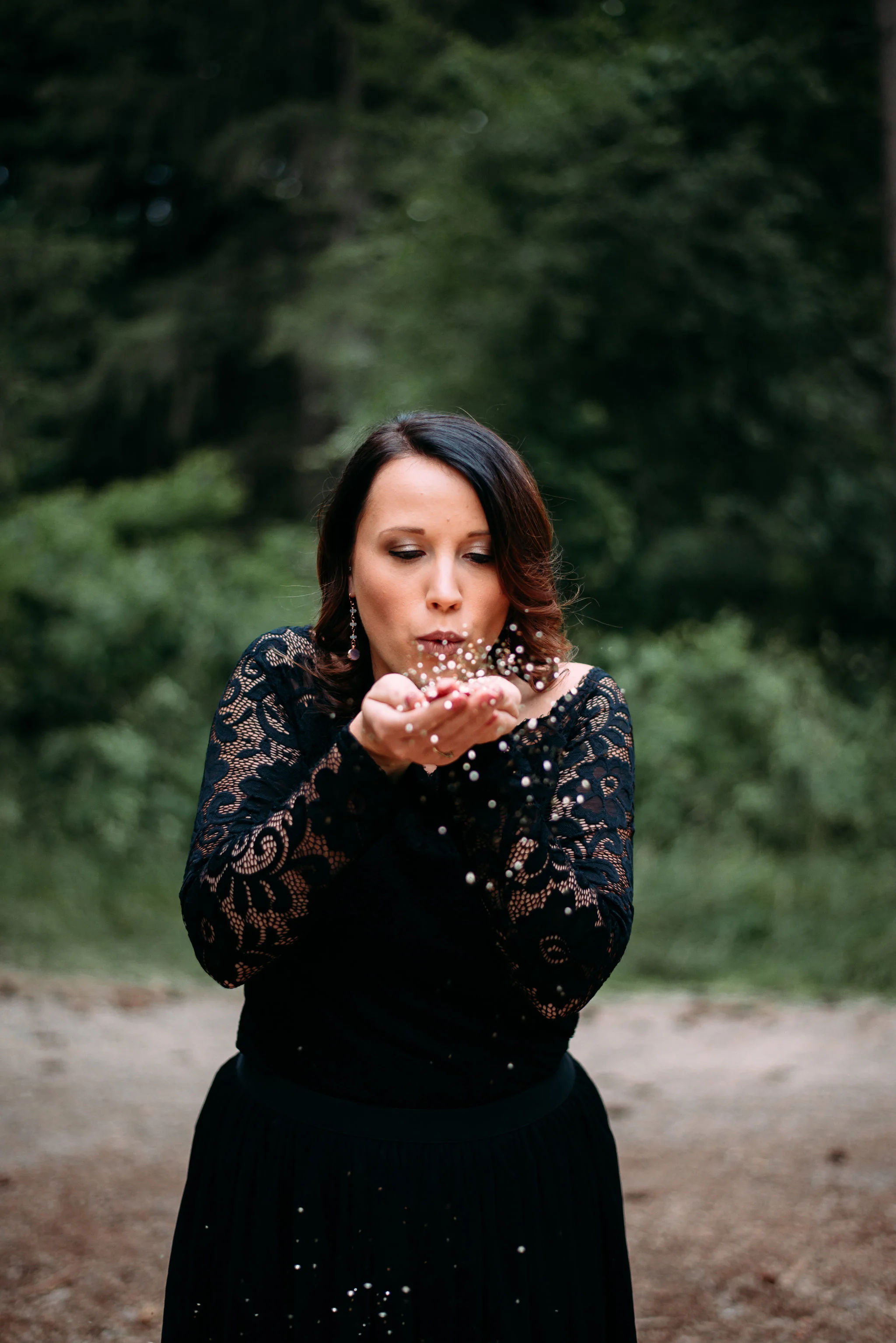 Moody Wedding - Black Lace Wedding Dress - Moody Pink + White Wedding Bouquet -- Wedding Blog - The Overwhelmed Bride