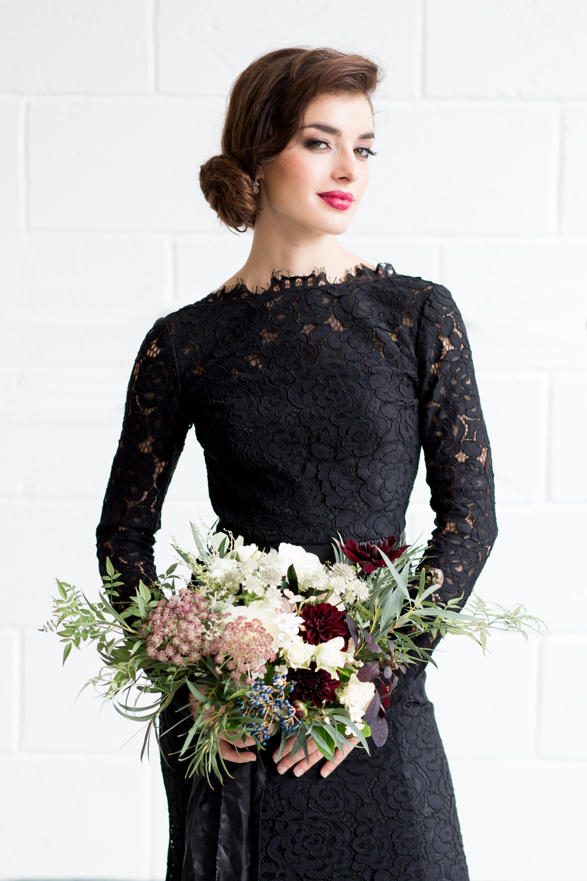 Black Lace Bridesmaid Dress - Industrial Warehouse Wedding -- The Overwhelmed Bride - Wedding Blog 