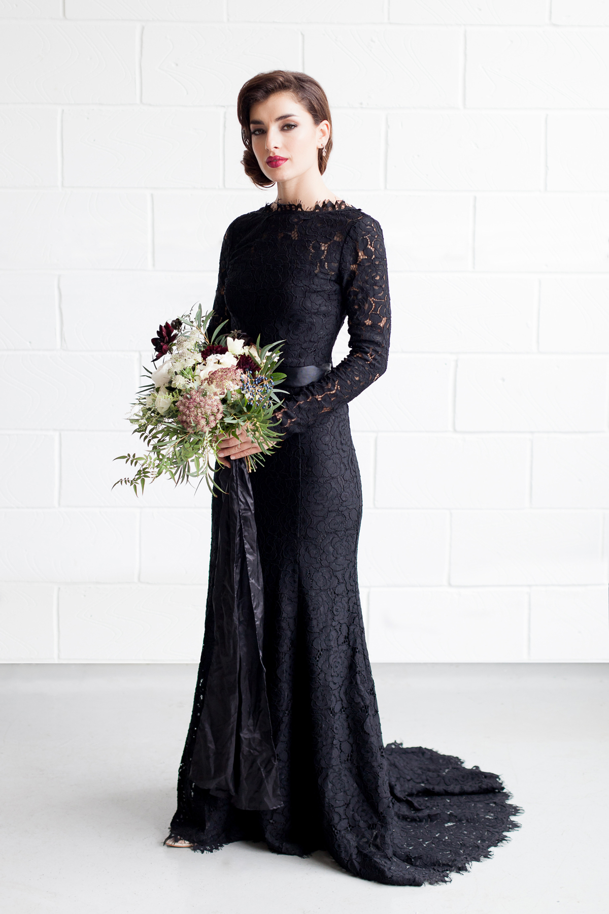 Black Lace Bridesmaid Dress - Industrial Warehouse Wedding -- The Overwhelmed Bride - Wedding Blog 