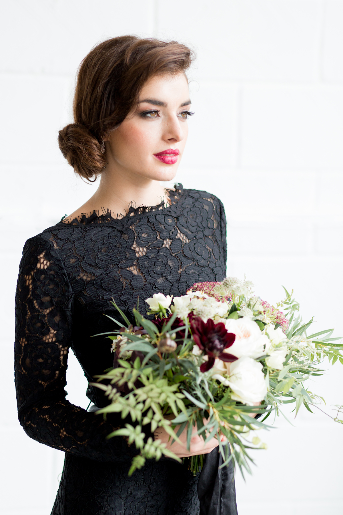 Black Lace Bridesmaid Dress - Industrial Warehouse Wedding -- The Overwhelmed Bride - Wedding Blog 