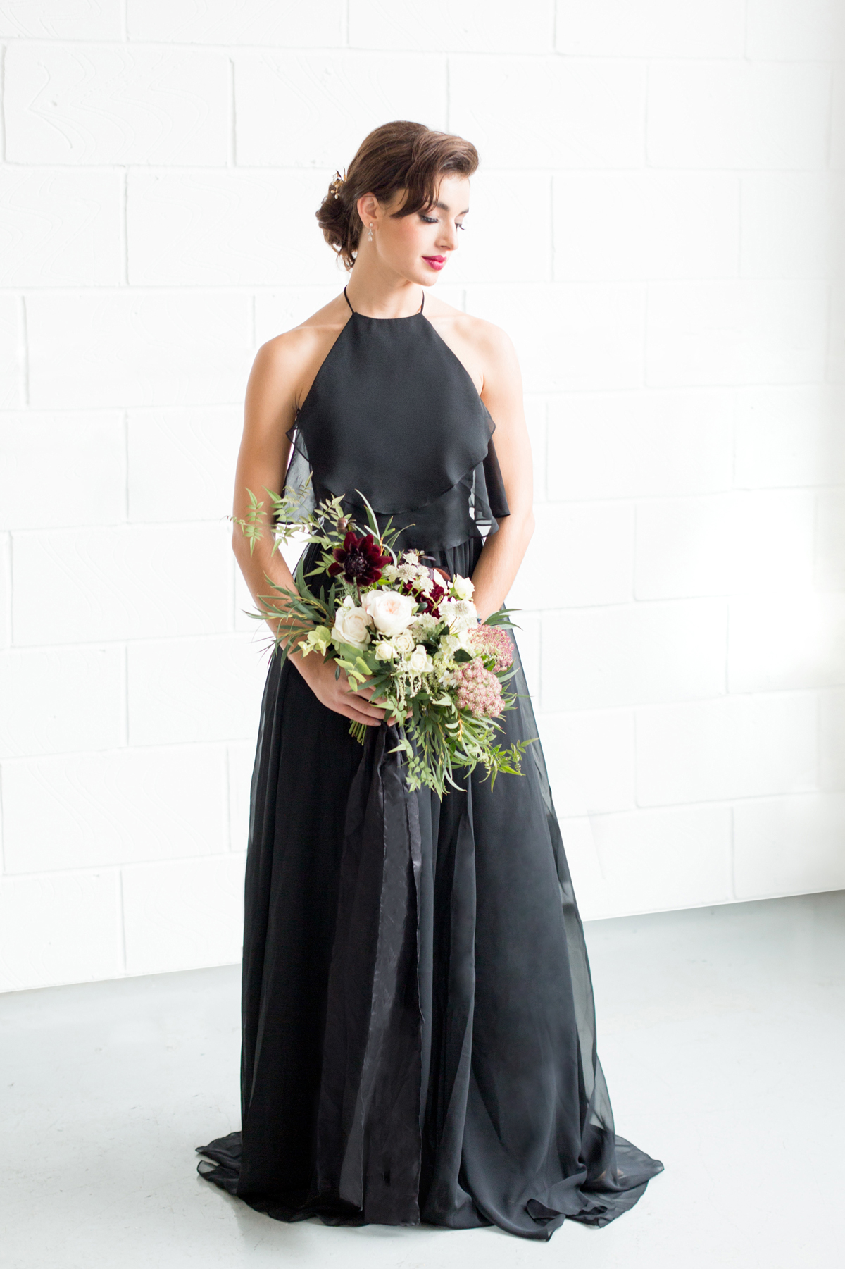 Black Bridesmaid Dress - Industrial Warehouse Wedding -- The Overwhelmed Bride - Wedding Blog