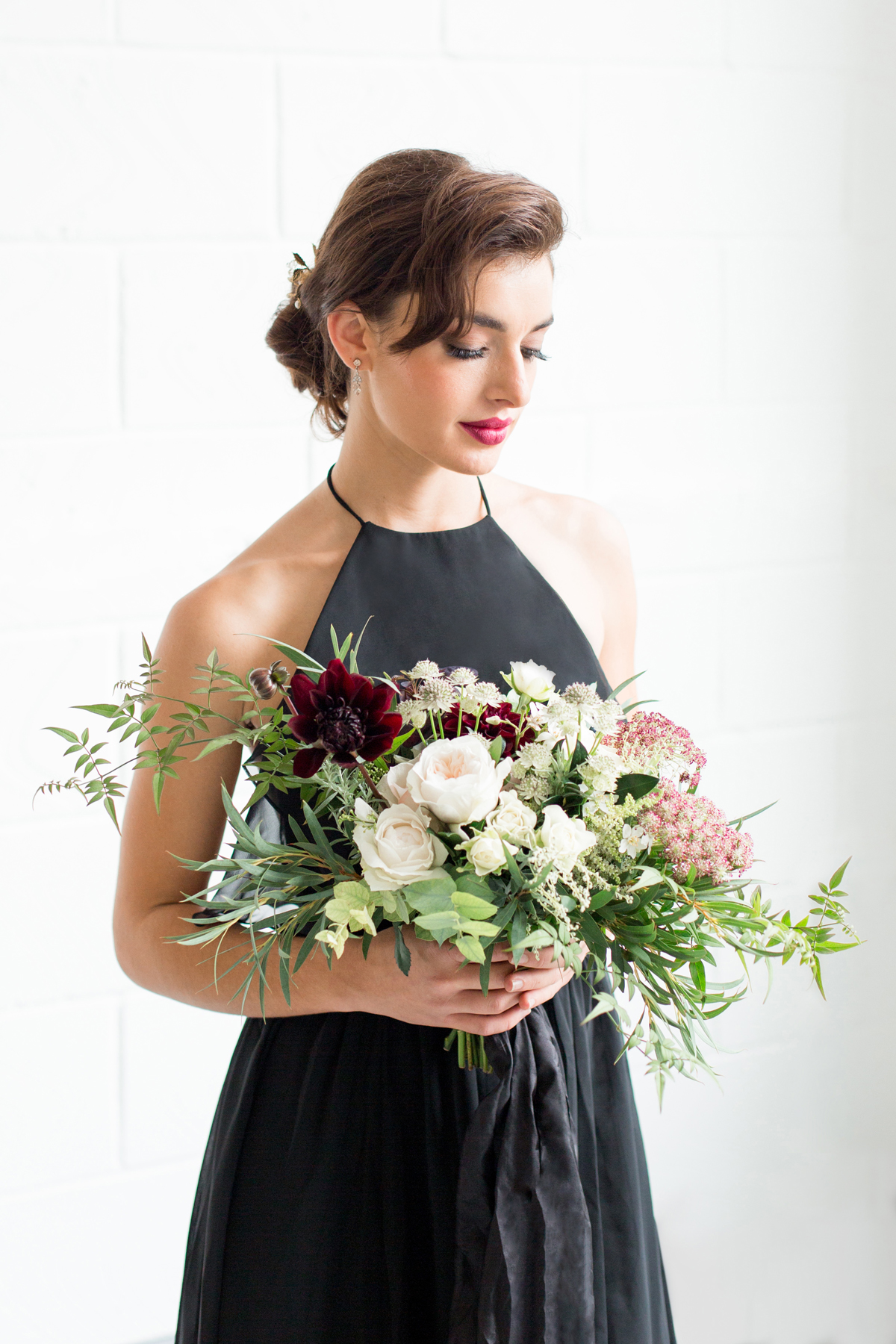 Black Bridesmaid Dress - Industrial Warehouse Wedding -- The Overwhelmed Bride - Wedding Blog