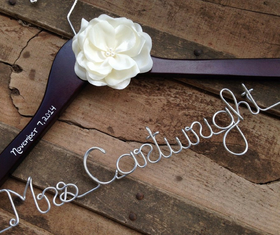 Bride-Bridesmaid Wooden Engraved Hangers - Custom Wire Bridesmaid Hangers -- Lucky Maiden