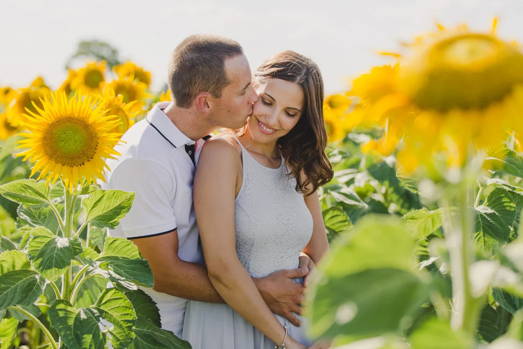Sunflower Field Engagement Photos — The Overwhelmed Bride // Wedding
