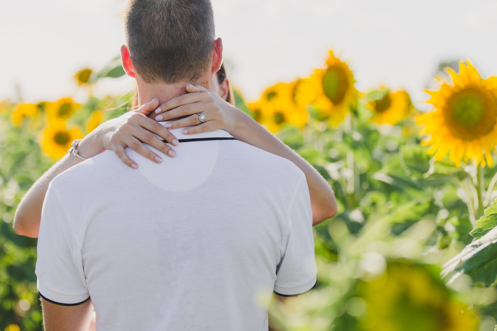 Sunflower Field Engagement Photos -- The Overwhelmed Bride Wedding Blog