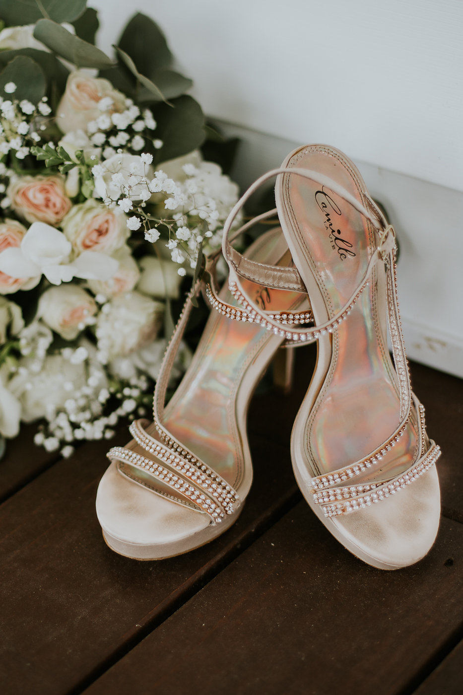 Gold Strappy Bridal Heels - North Carolina Wedding Venue - Triple J Manor House Wedding