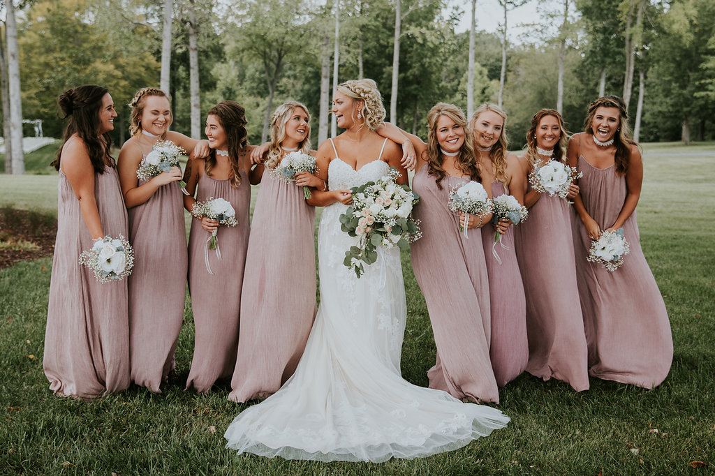 Blush Long Bridesmaid Dresses - North Carolina Wedding Venue - Triple J Manor House Wedding