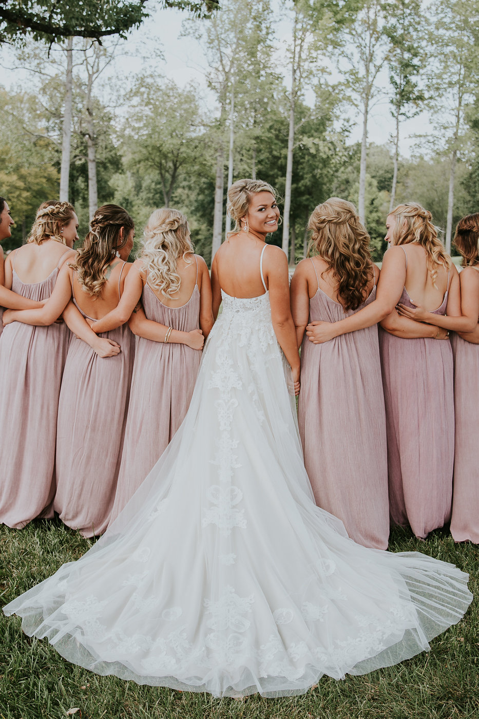 Blush Long Bridesmaid Dresses - North Carolina Wedding Venue - Triple J Manor House Wedding