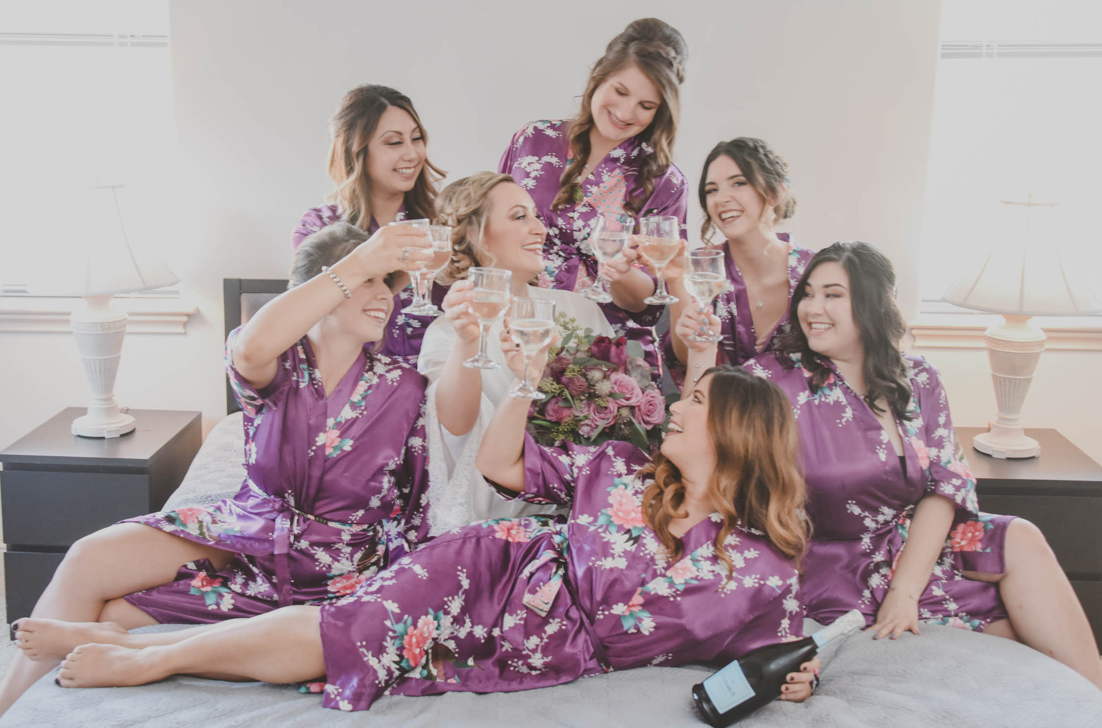 Purple Bridesmaid Robes - Downtown Dallas Wedding Venue - El Fenix Wedding 