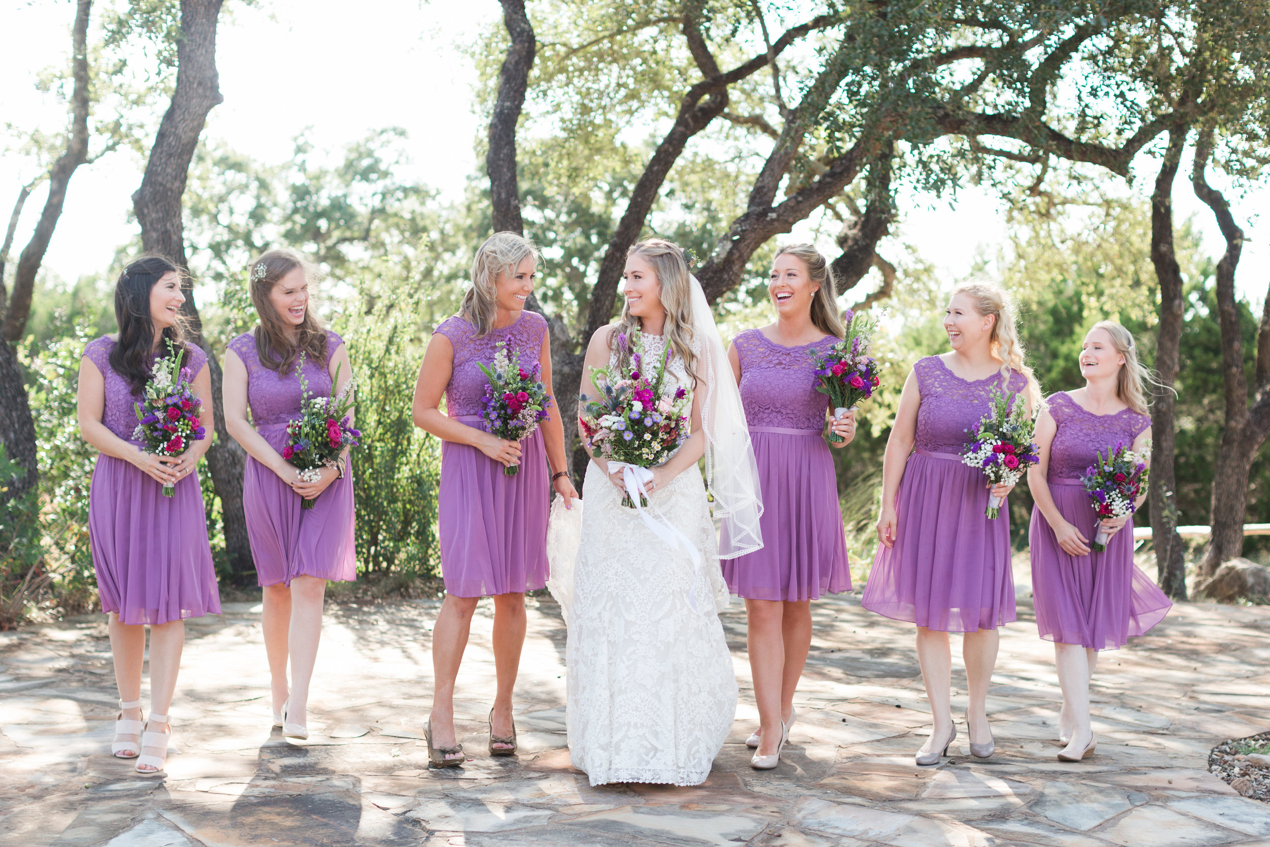 Lace Wedding Dress - Purple Bridesmaid Dresses - Heritage House Wedding - Georgetown, Texas Wedding Venue