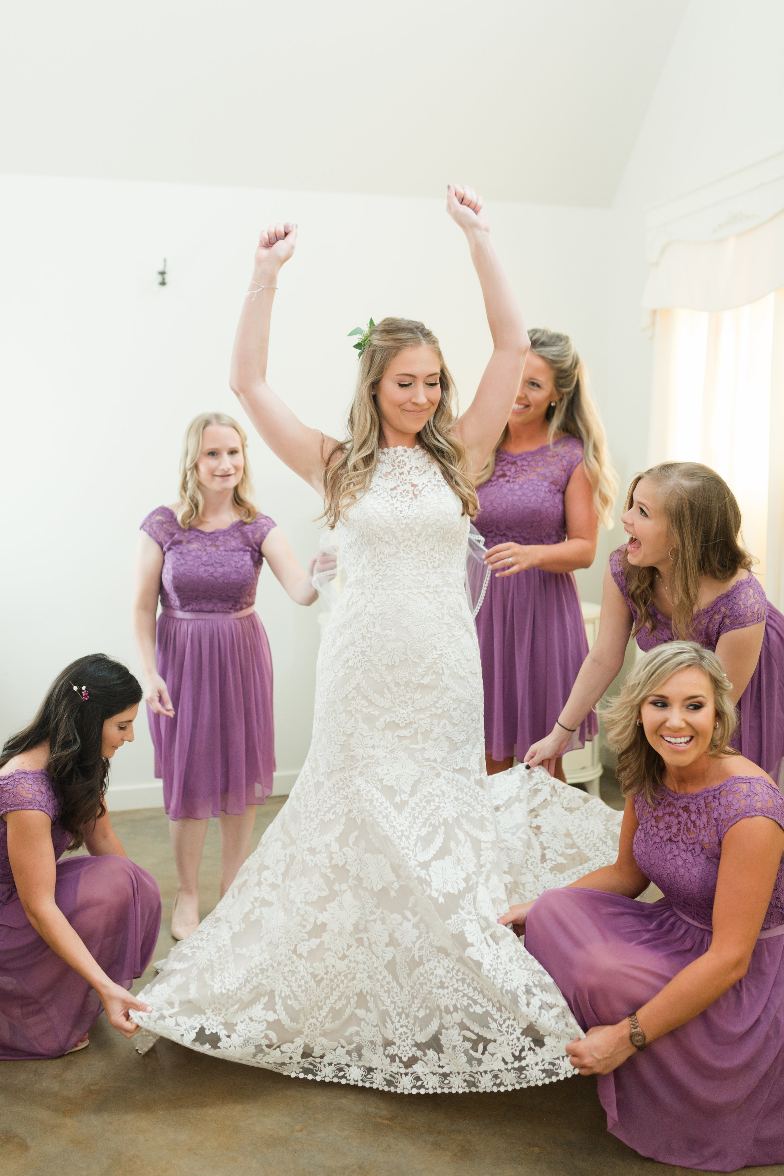 Lace Wedding Dress - Purple Bridesmaid Dresses - Heritage House Wedding - Georgetown, Texas Wedding Venue