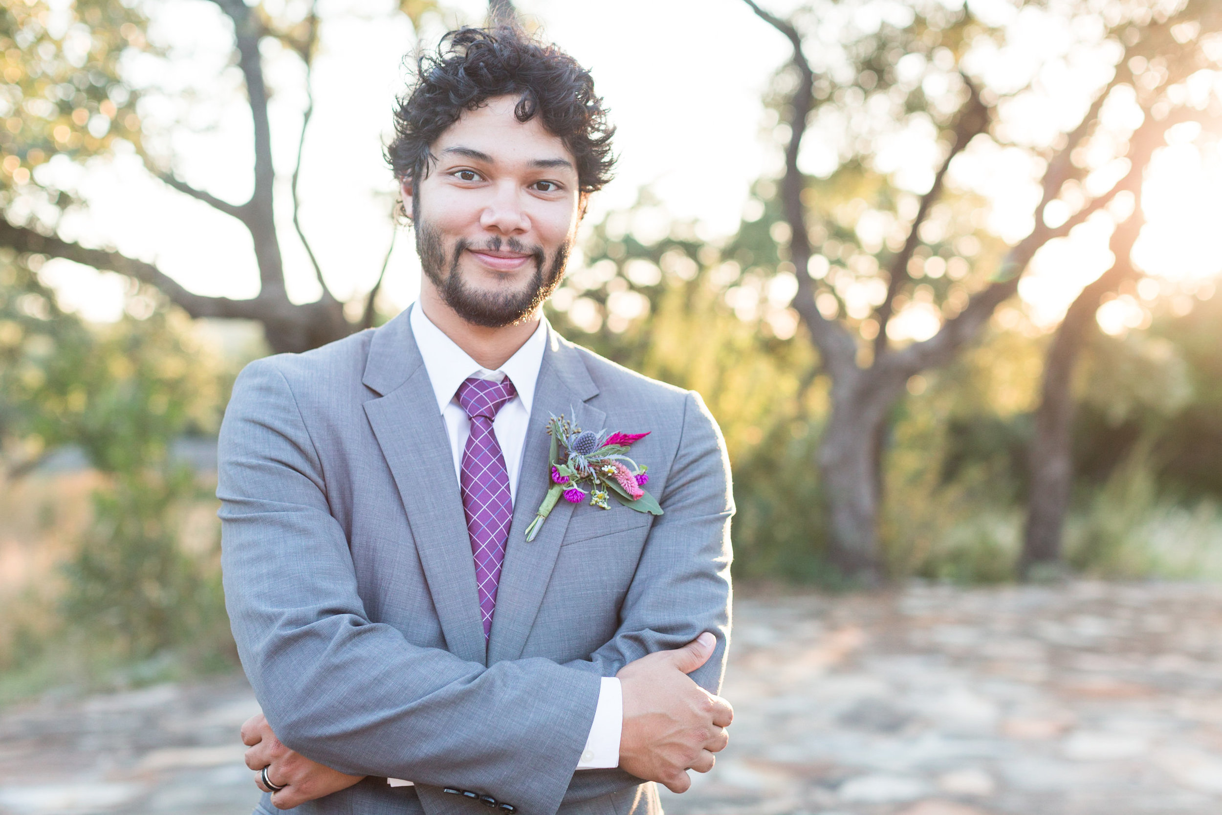 Purple Groom’s Tie  - Heritage House Wedding - Georgetown, Texas Wedding Venue