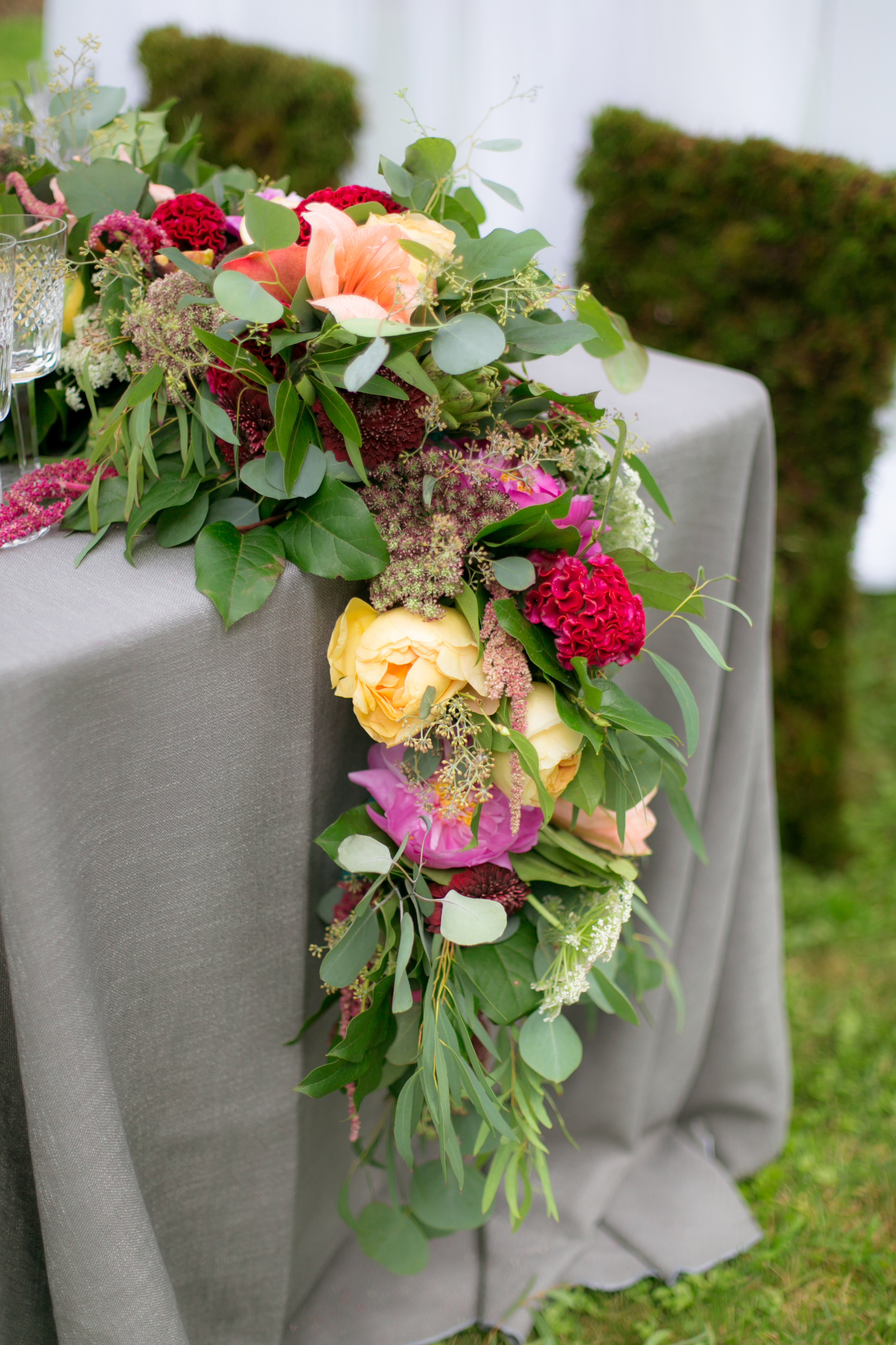 Flower Wedding Table Runner - Colchester, Connecticut Wedding Photographer