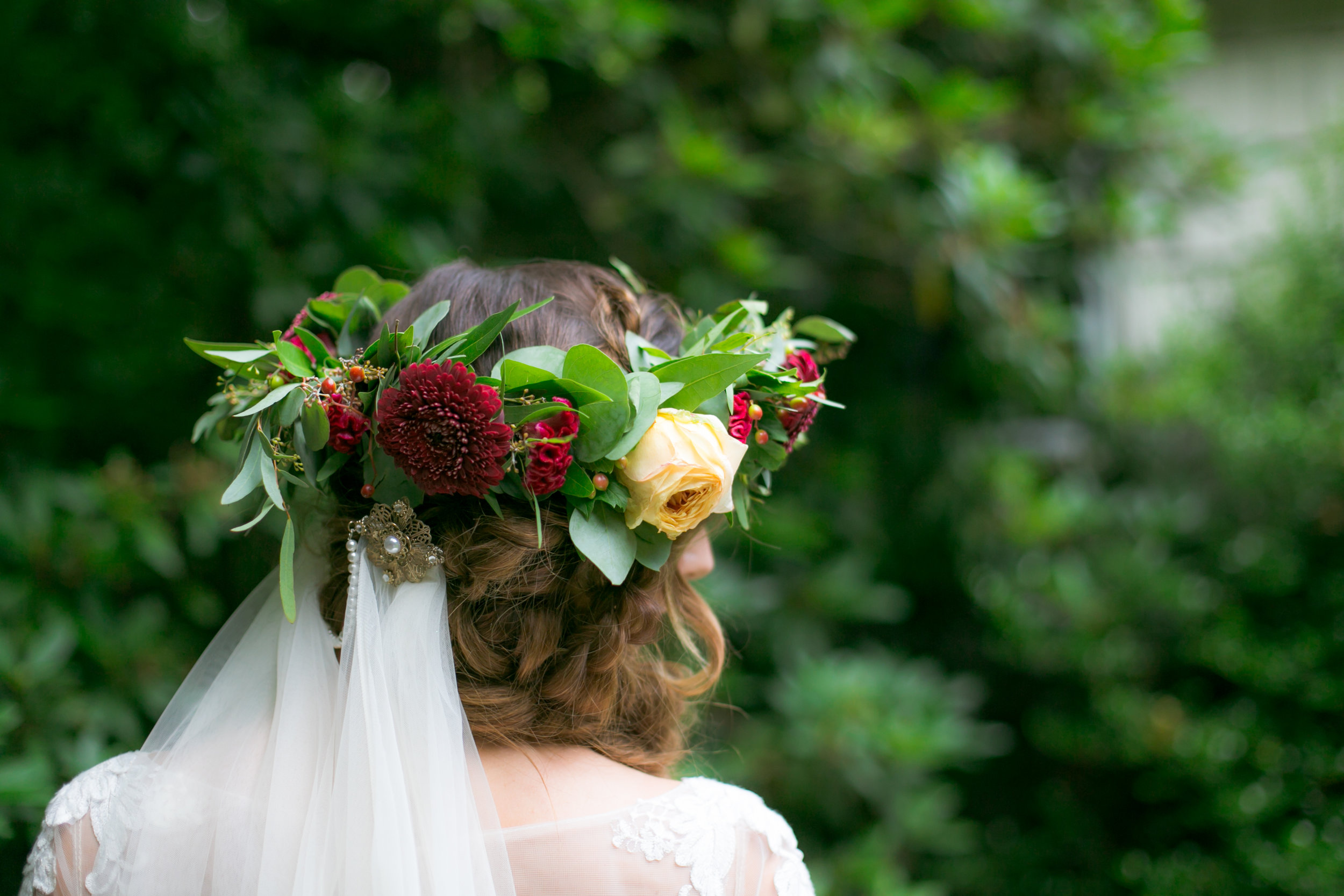 Veil Flower Crown - Lace Long Sleeve Boho Wedding Dress - Colchester, Connecticut Wedding Photographer