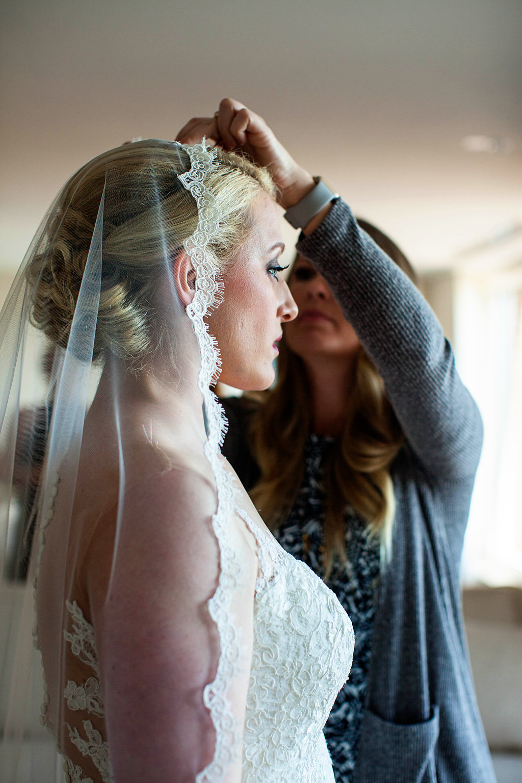 Cathedral Lace Rimmed Bridal Veil - Rhode Island Wedding Venue - Belle Mer Wedding