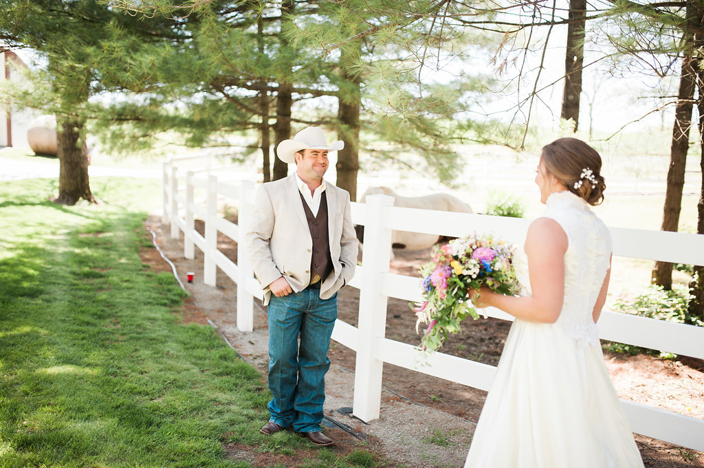 Wedding First Look Photos - Iowa Farm Wedding - Private Estate Weddings
