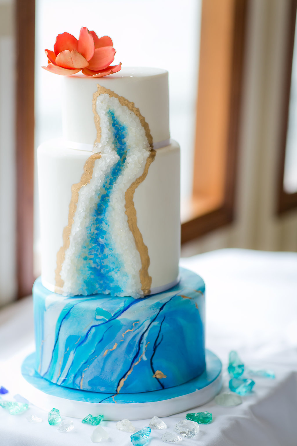 Blue and Gold Watercolor Wedding Cake - Yacht Wedding Venues