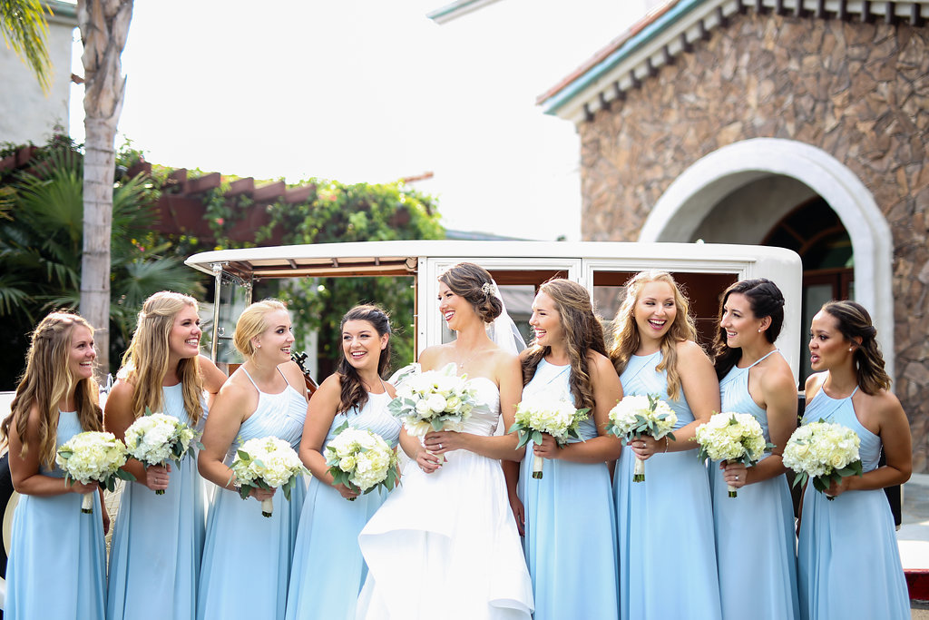 Light Blue Bridesmaid Dresses - Gorgeous Seal Beach Wedding Venue - Old Country Club Wedding