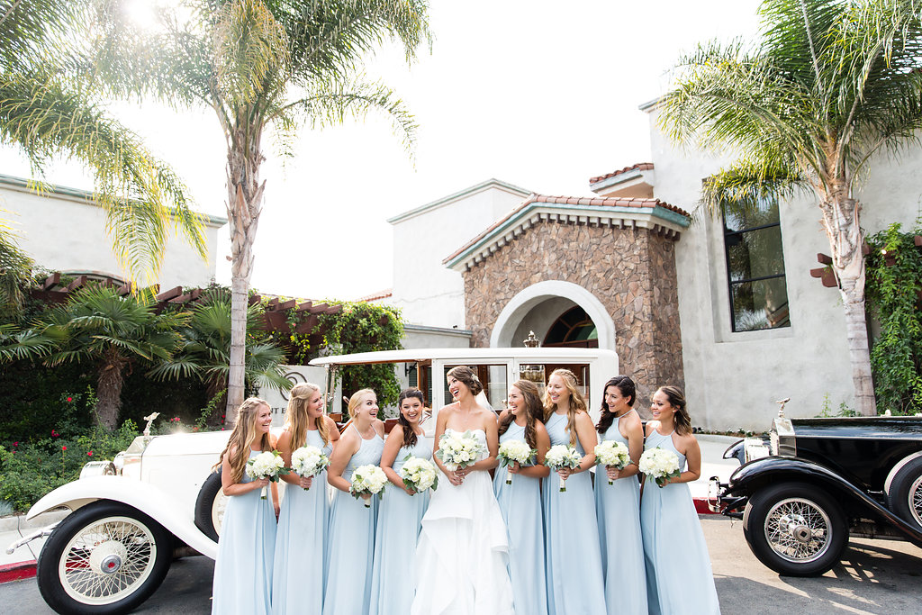 Light Blue Bridesmaid Dresses - Gorgeous Seal Beach Wedding Venue - Old Country Club Wedding