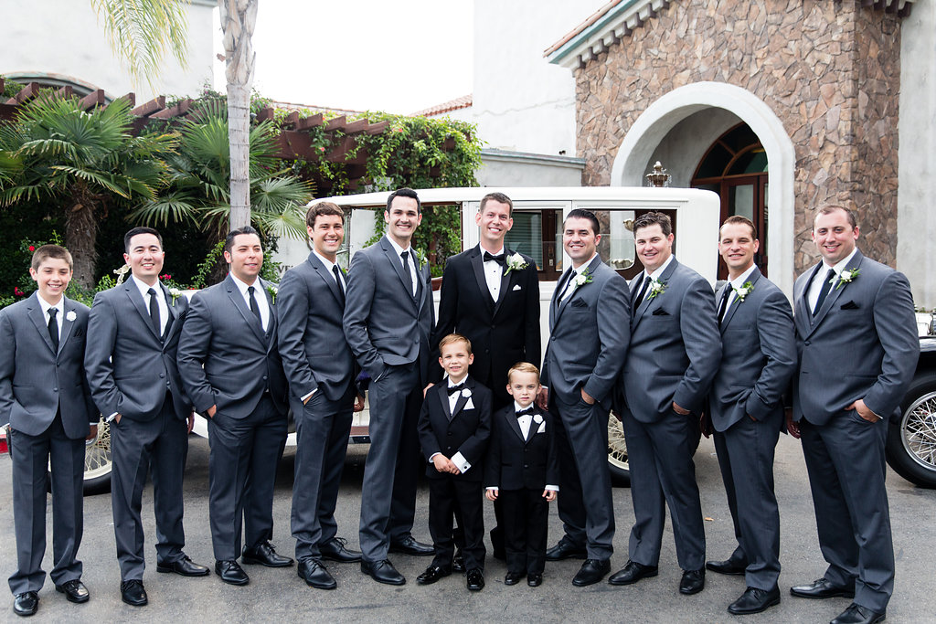 Charcoal Grey Groomsman Suit Rentals - Gorgeous Seal Beach Wedding Venue - Old Country Club Wedding