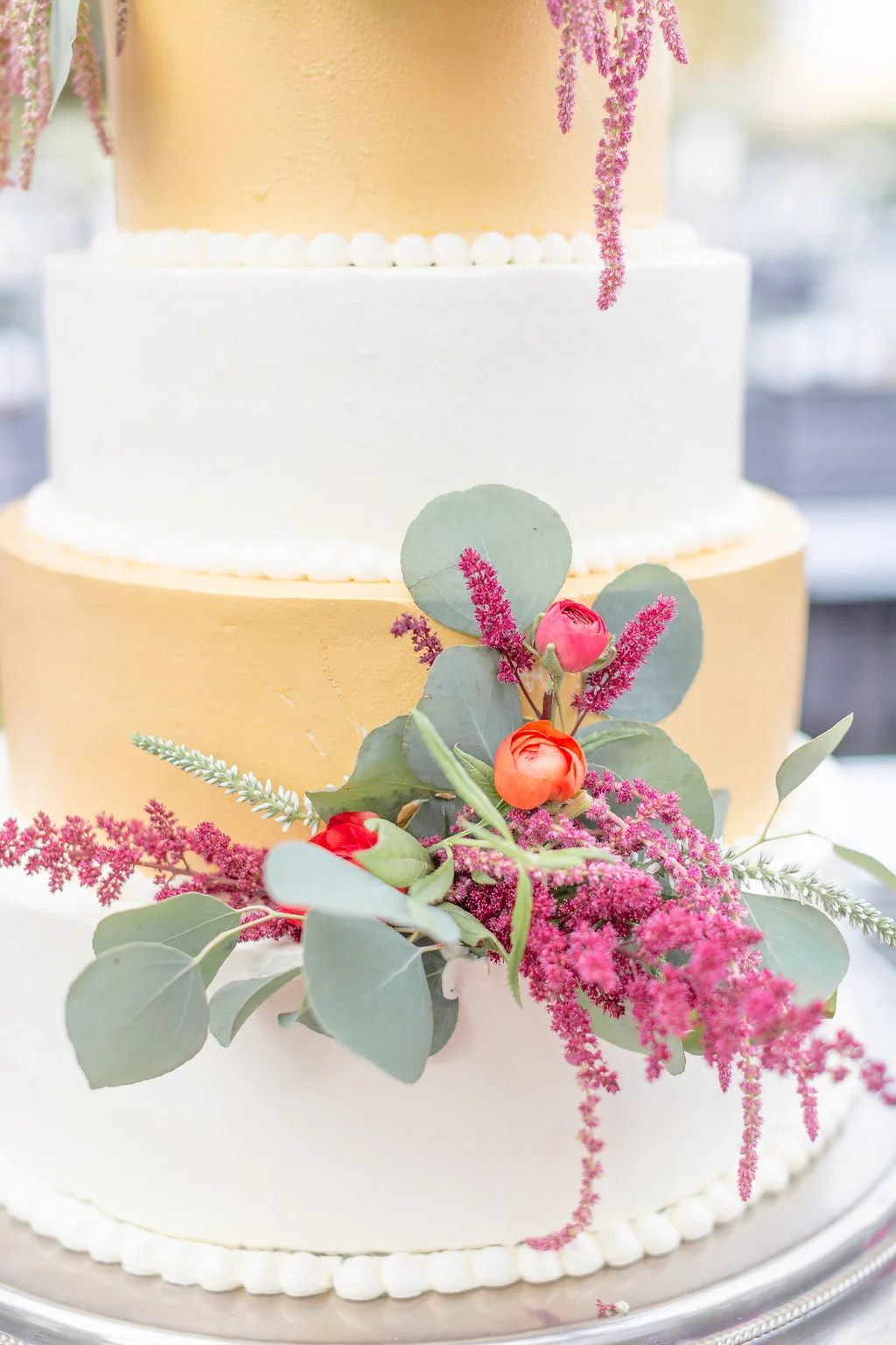Gold and White Wedding Cake - Musgrove Plantation Georgia Wedding Venue