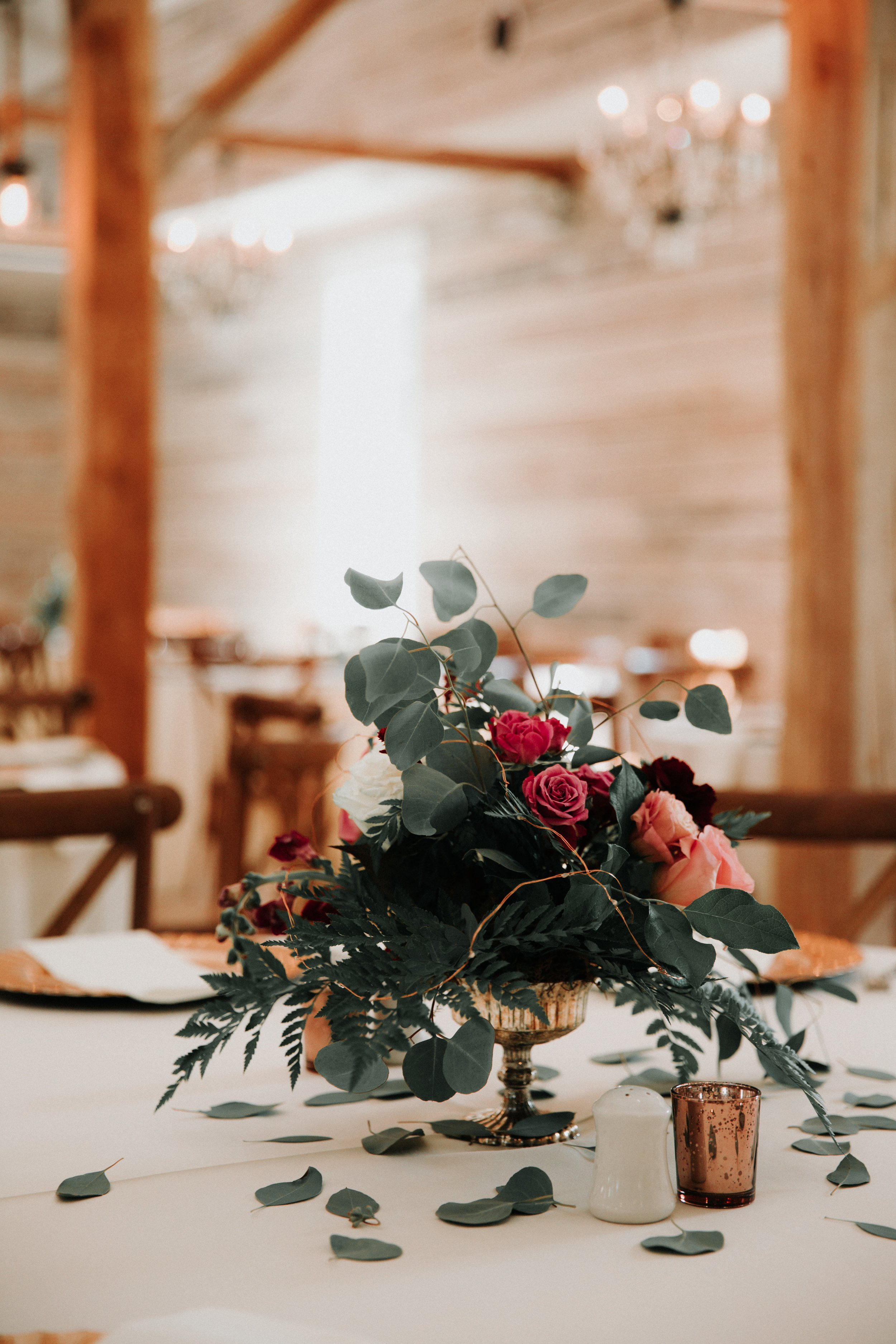 Simple Floral Wedding Centerpieces - Athens, Tennesee Barn Wedding -- The Overwhelmed Bride Wedding Blog
